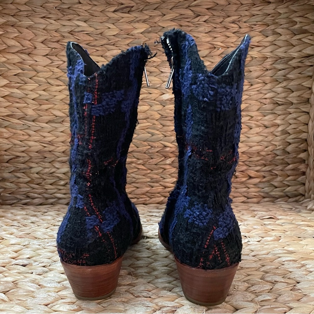 Momo Tweed Ankle Boots Patchwork Blue - Picture 4 of 12
